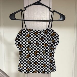Rue21 Black and White Checkered Camisole with Yellow Butterflies